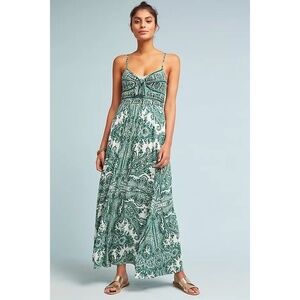 Anthropologie MOULINETTE SOEURS Brisbane Green Paisley Maxi Dress Knit Medium